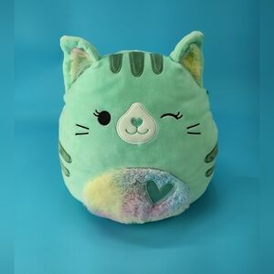 Squishmallows Corinna Tabby Cat Teal Green 11.5 " Valentines Heart Plush Toy